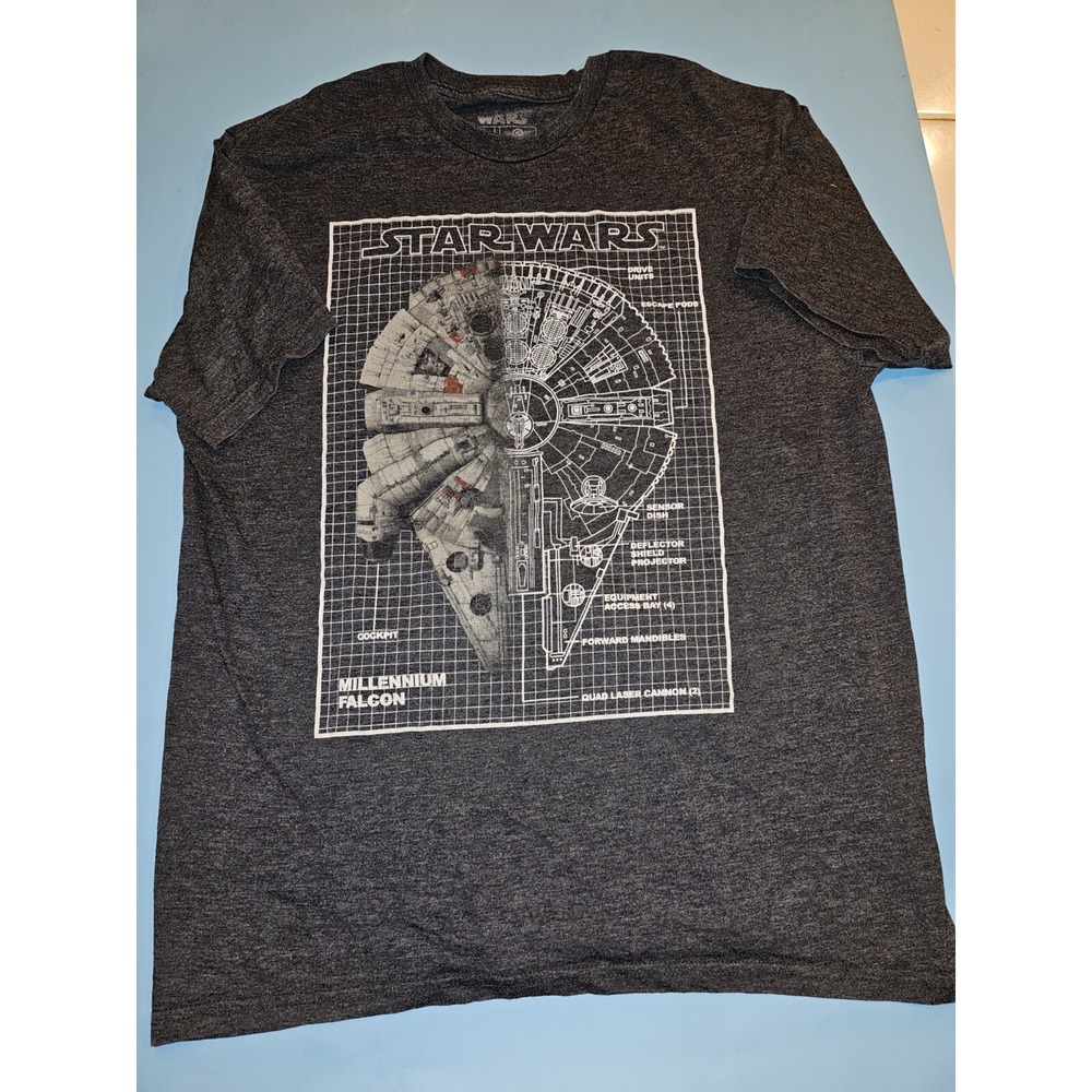 Star Wars Millennium Falcon Blueprint T Shirt Men's Size L